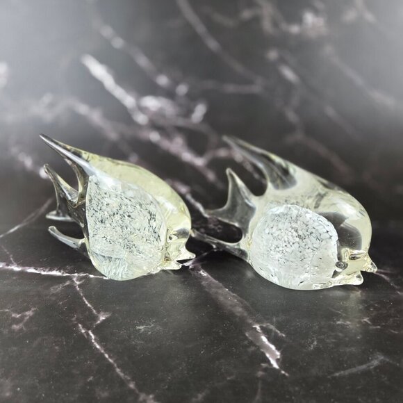 Patricia Faye Clear White Glass Fish Figurines Paperweights Set of 2 - Picture 4 of 11